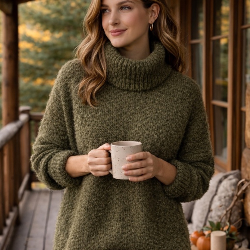 Banana Republic Green Cowl Neck Sweater with Boucle Effect – Size M